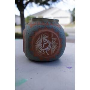 Handcrafted Native American Style Pottery Vase with Kokopelli Design